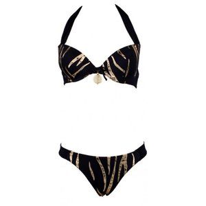 Beautiful Lise Charmel Black and Gold Two Piece - Size Small/34
